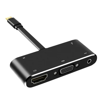 

USB 3.1 Type C to HDMI VGA PD USB 3.0 3.5mm Audio Jack 5 IN 1 HUB Adapter 4K Ultra Clear HDMI 1080P VGA Converter for Laptops