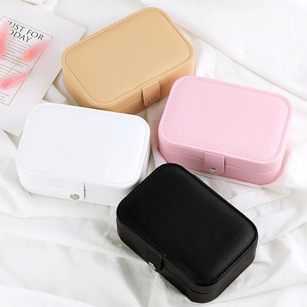 Multi-function Jewelry Casket Packing Cosmetic Storage Box Makeup Organizer Jewelry Case Portable Leather Earrings Ring