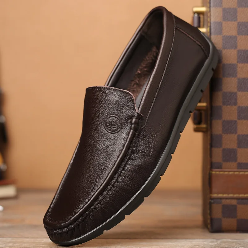 

Genuine Leather MEN'S Shoes Slip-on Casual round-Toe Breathable Rubber Sole Soft Surface Anti-slip Wear-Resistant Moccosins