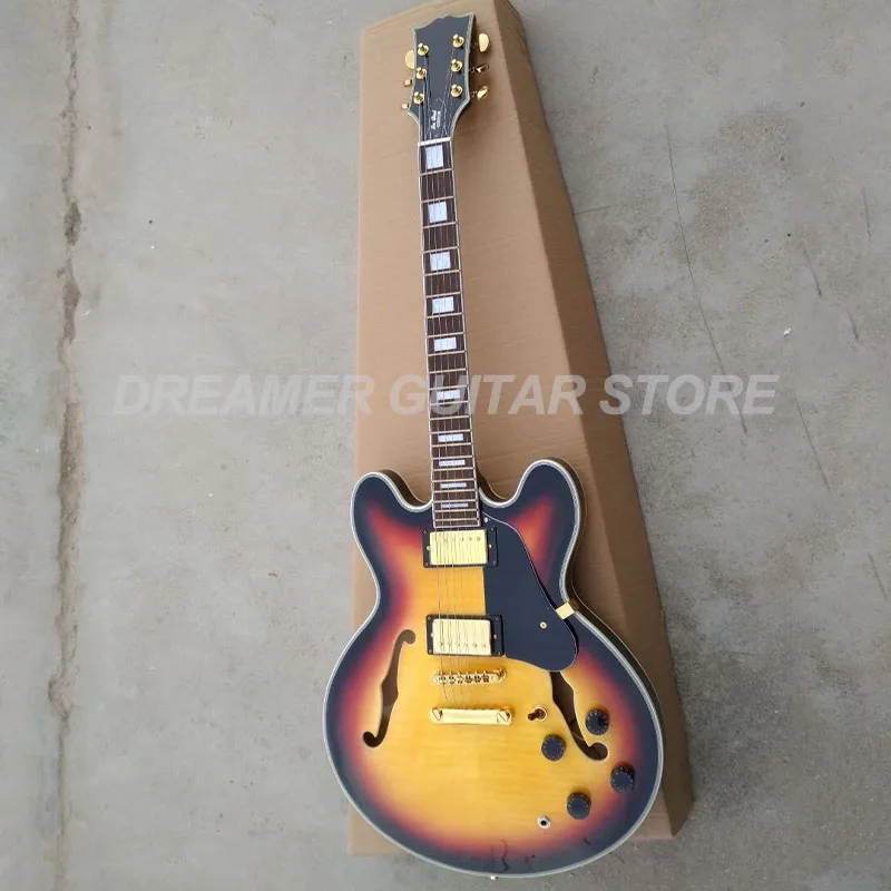 

Top Quality ESguitars Semi-hollow Body Jazz 335 Electric Guitar Sunburst Finish Double f-hole Customized Logo Real-Photos