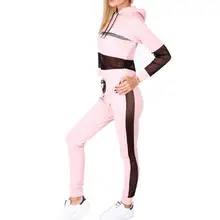 Новые модные женские повседневные с капюшоном Длинные повседневные, спортивные рукава Лоскутные на шнуровке спортивная одежда набор полная длина