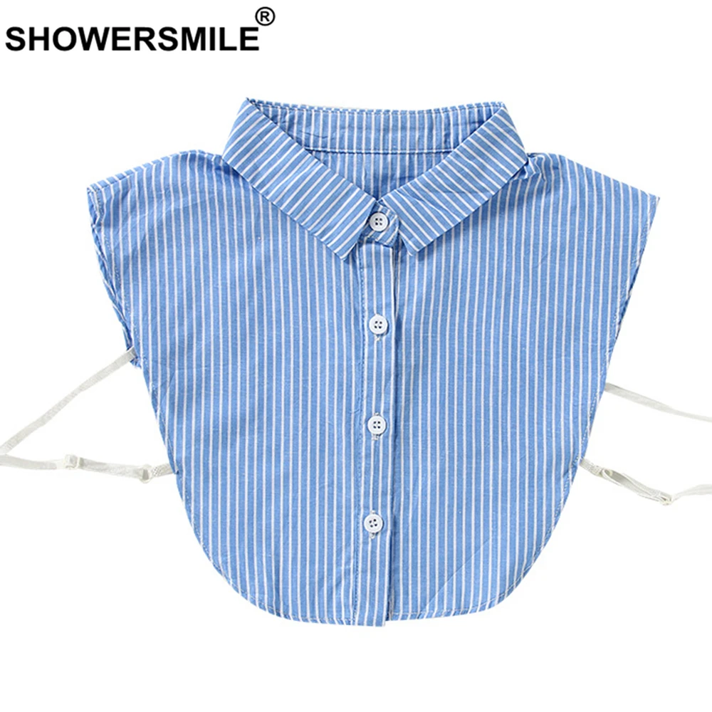 SHOWERSMILE сине белый полосатый имитационный воротник Женский хлопковый лацкан