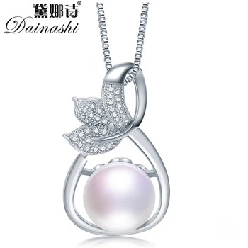 

Dainashi New Arrival 925 Sterling Silver Leaf Zircon Pendant 100% Genuine Natural Freshwater Pearl Pendant Necklace for Women