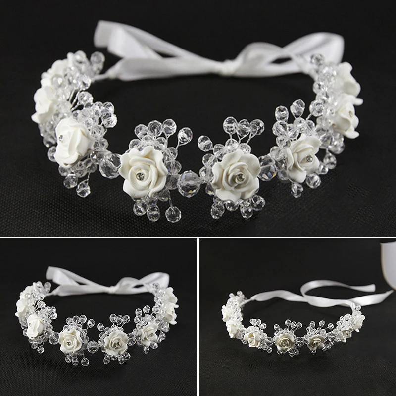 Fashion White Handmade Crystal Bridal Headdress Women's Light Gold Crown Headdress Bridal Wedding Hair Accessories 1