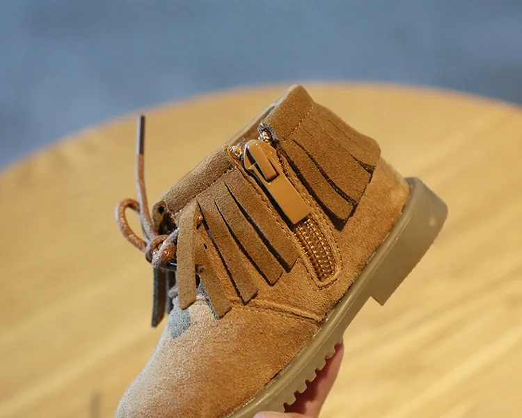 Children's Fringed Genuine Leather Toddler Shoes Baby 1-2 Years Old Baby Soft Bottom Toddler Snow Boots