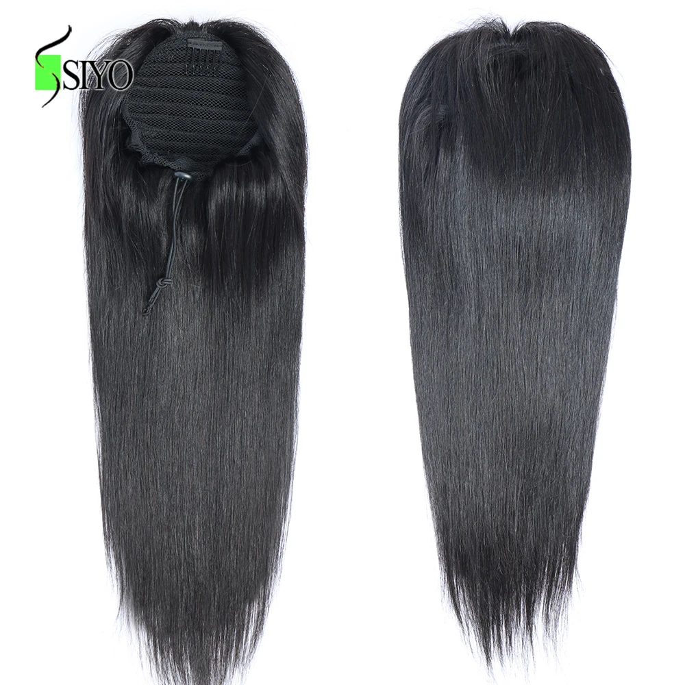 Rabo de Cavalo Remy em Linha Extensões de Cabelo para Preto Feminino em Linha Siyo Peruano Reta Cabelo Humano Pônei Cauda Cordão 5 High Quality Apliques e perucas