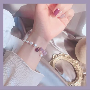 

Gentle Sister] Natural Lavender Amethyst Pearl Bracelets Academic Stone Non-mainstream Design 14k Gold