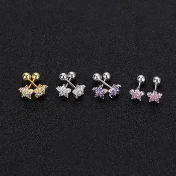 

2Pcs Sweet Fashion Zircon Flower Shape Stud Earrings Small Cute Ear Stud for Woman Girls Trendy Ear Piercing Jewelry Gifts