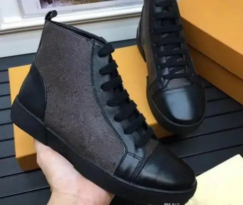 

high quality New Famous Designer High help lace-up Genuine Leather Casual Shoes Fashion Brand Men Flats Shoes Original Box