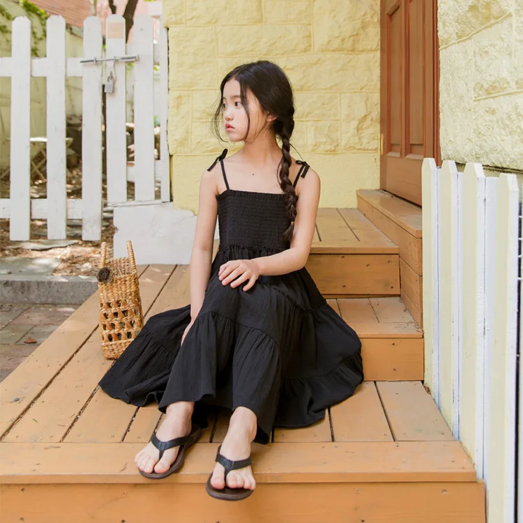 

Girls' Braces Skirt 2019 Summer Korean-style New Style Pleated Black Panel Cake Big Hemline Big Boy Long Skirts
