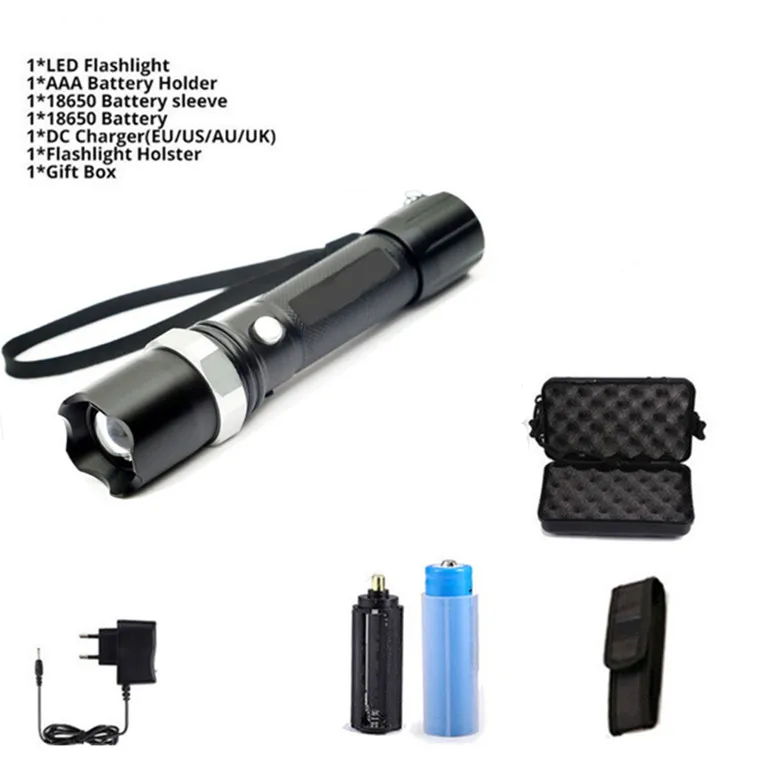 Super Bright 5200LM Rechargeable Flashlight XML-T6 Led Flashlight Zoomable 4 modes torch for 18650 with USB cable Camping usb rechargeable led torch Flashlights