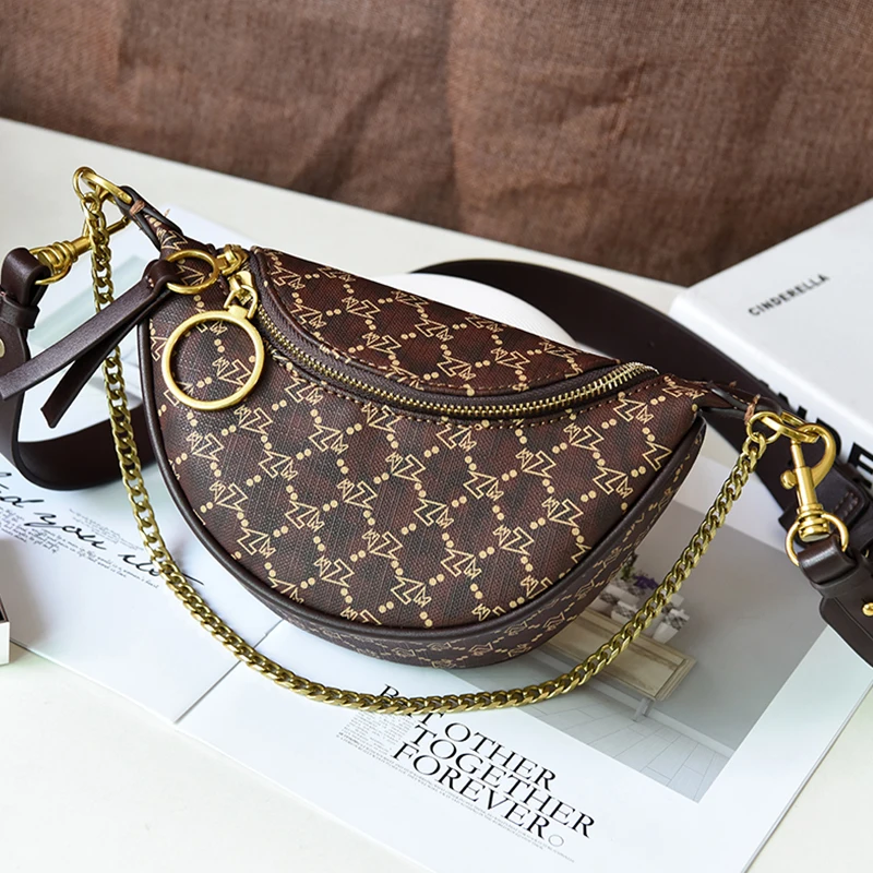 

2019 Broadband waist bag female semicircle crepe fold ring net red small cortex old flower chain dumplings package soft skin