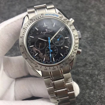 

Mens Watches Top Brand LuxuryAutomatic Mechanical Silver Stainless Steel Leather Canvas Luminous Red Blue Moon Sport Watch AAA+