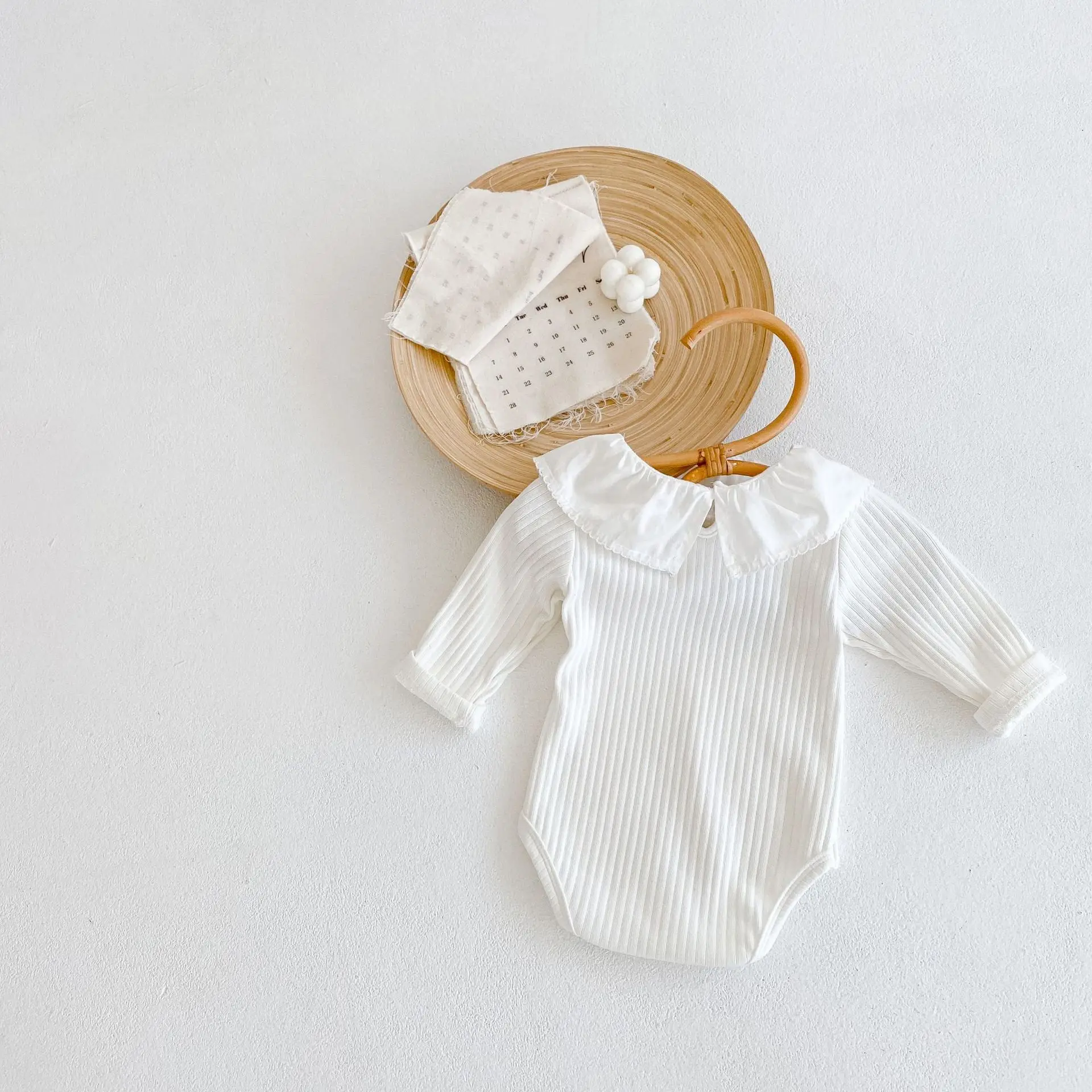 Infant Baby Girls Long Sleeves Pure Color Knit Rompers Lotus Leaf Collar Baby Children Jumpsuit Spring Autumn Baby Girls Rompers Newborn Sailor Romper Girls Boy Costume Anchor