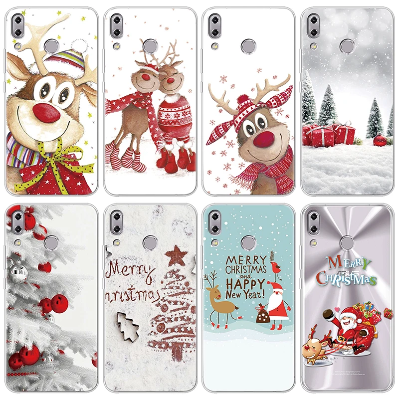 Чехол Happy new year для Asus Zenfone 3 4 5 Selfie Max Pro Plus(M1) Zoom Live L1 ZS630KL ZB555KL ZB501KL ZA550KL милый олень