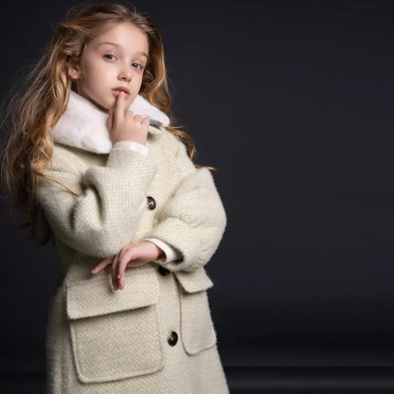 picture Children woolen coat Single-breasted Imitation rabbit fur collar comfortable overcoat girls thicker warm Cashmere jacket Y2268 - Цвет: picture