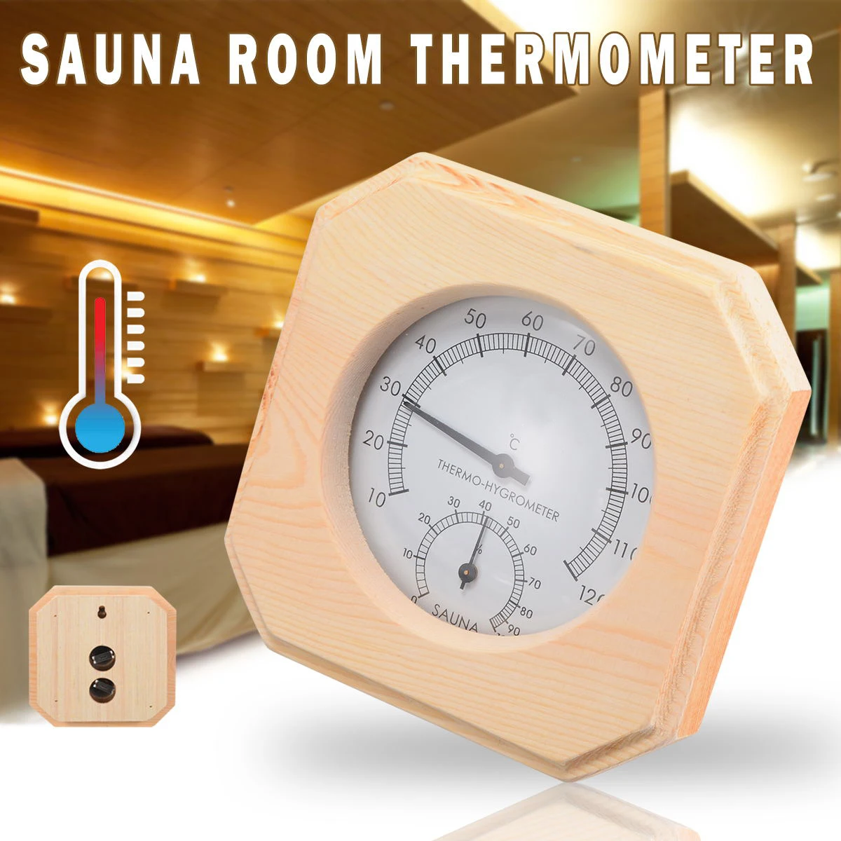 1pc Wooden Sauna Thermometer Mayitr Hygrothermograph Thermometer Hygrometer Humidity Measurement for Sauna Room