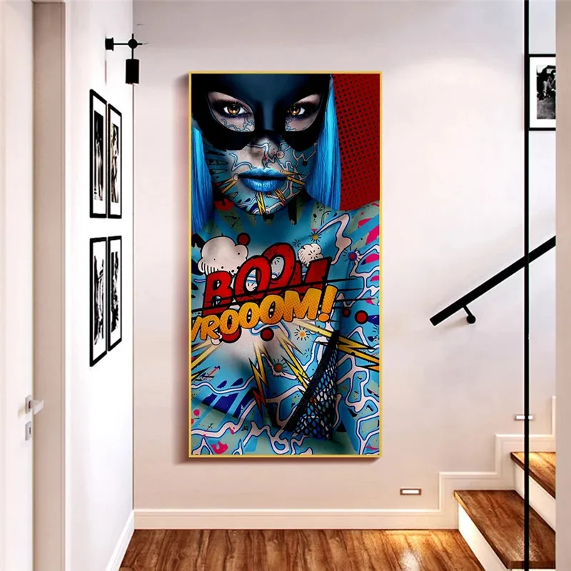 

Large Size Masked Woman Graffiti Art Paintings on the Wall Art Posters and Prints Modern Art Girls Picture For Living Room Decor