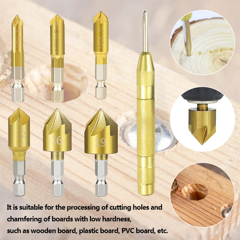 XCAN_Hex_Shank_Countersink_Drill_Bit_6_19mm_Set_Titanium_Coated_5_Flute_Hole_Drill_90