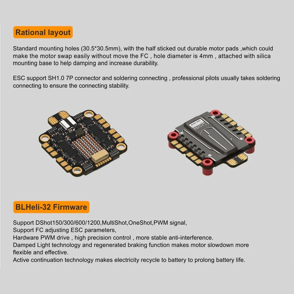 DALRC Rocket 45A 4 в 1 ESC Бесщеточный 3-6S Blheli_32 LIHV DSHOT1200 для DIY FPV гоночный Дрон совместим с F405 F722 FC
