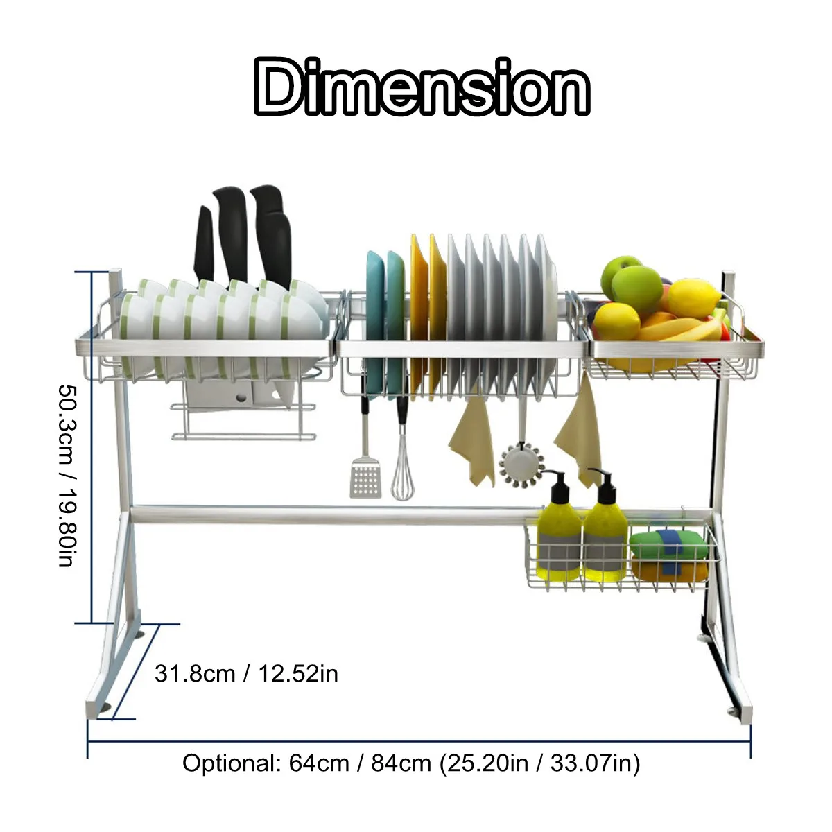2 Layers Multi-use Dishes Rack Stainless Steel Single Dual Sink Drain Rack Kitchen Oragnizer Rack Dish Shelf Sink Drying Rack