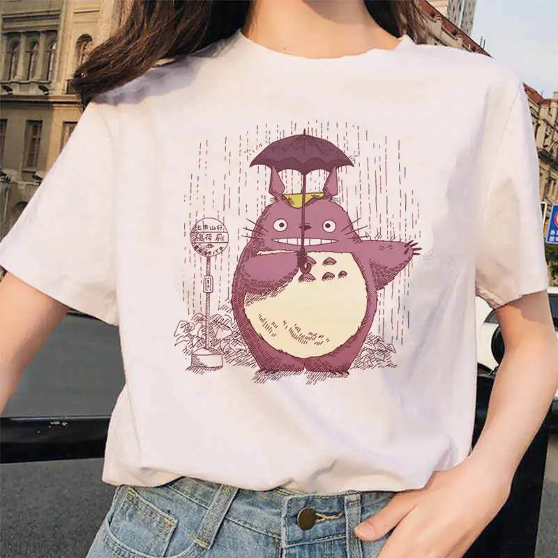 white 90s Харадзюку Тоторо Унесенные призраками студия Ghibli femme Футболка японская женская ulzzang футболка аниме Хаяо Миядзаки женская футболка - Color: white