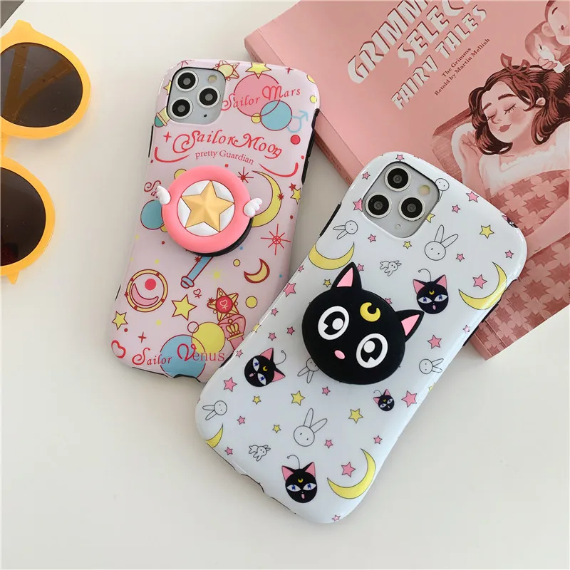 3D Japan Cartoon Anime Sailor Moon Luna cat soft phone case for iphone 11 Pro Max X XS XR 7 8 plus 2020 SE holder stand cover | Мобильные