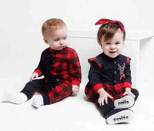 

Christmas Toddler Kid Baby Boy Romper Long Sleeve Plaid Patchwork Turn-down Collar Jumpsuit Cotton Spring Autumn Clothes
