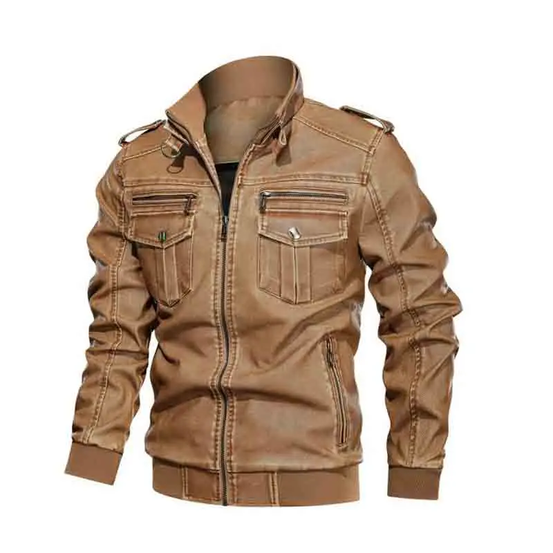 Мужская ветровка из искусственной кожи военный бомбер на молнии верхняя одежда