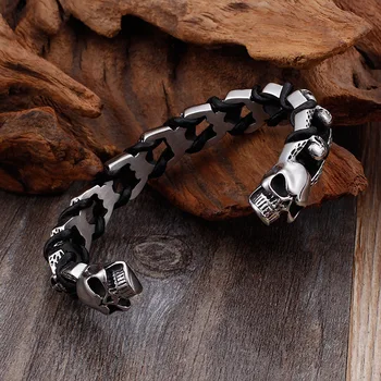 

Domineering titanium steel double skull men's bracelet Open personality hip-hop bracelet trendy men's bracelet gift