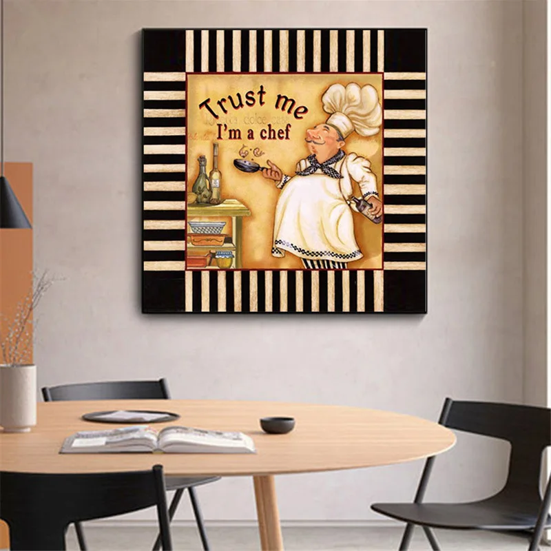 

Vintage Restaurant Cook Oil Painting on Canvas Posters and Prints Scandinaviann Anime Wall Art Picture for Kitchen Room Decor