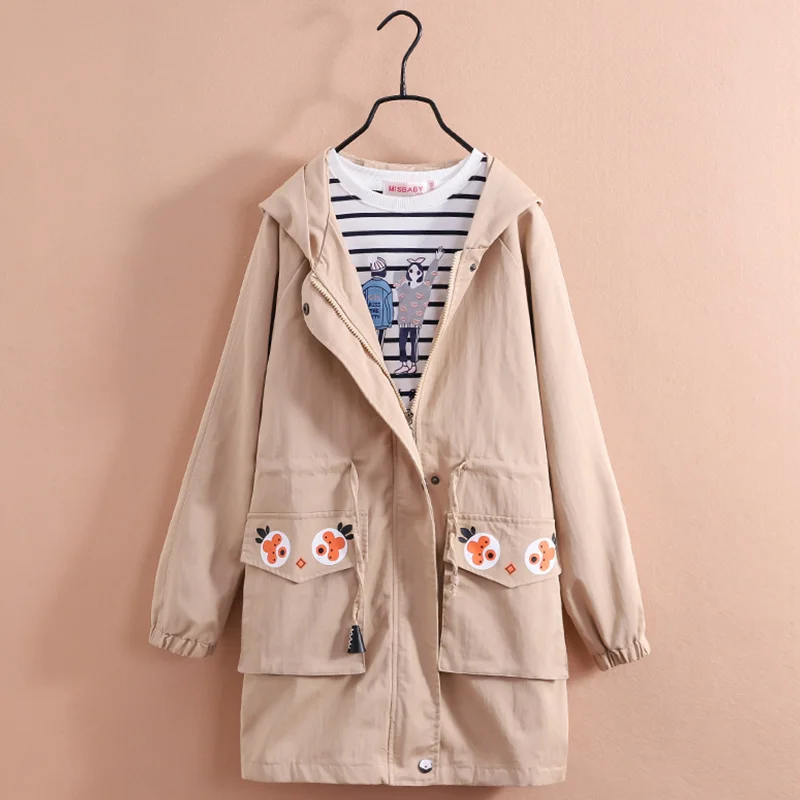 Ветровка для девочек г. Осеннее Детское пальто Верхняя одежда модная детская одежда плащ с капюшоном однобортный
