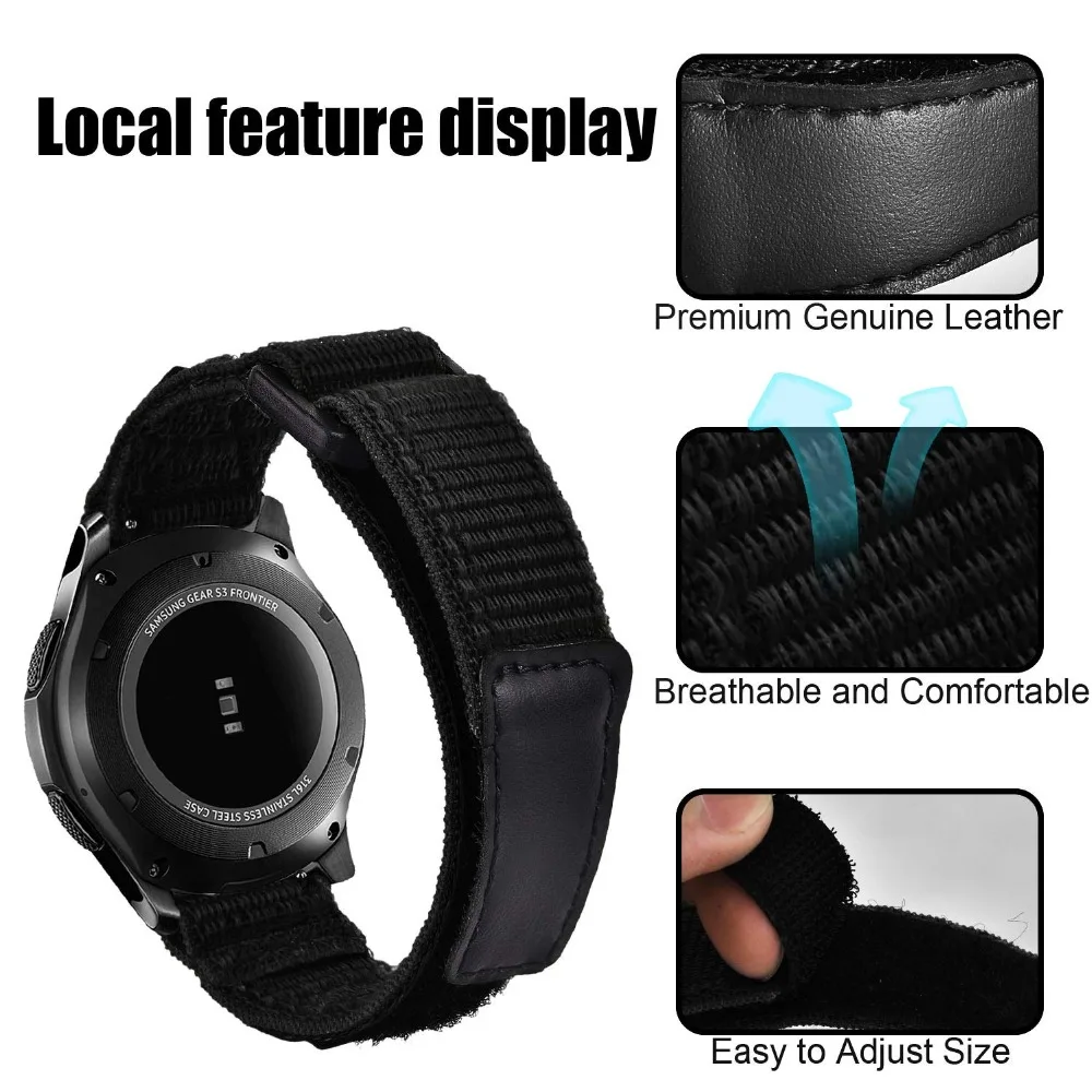 Ремешок для часов Genunie из нейлона и кожи 22 мм для samsung Galaxy Watch 46 мм gear S3 Frontier классический ремешок на липучке