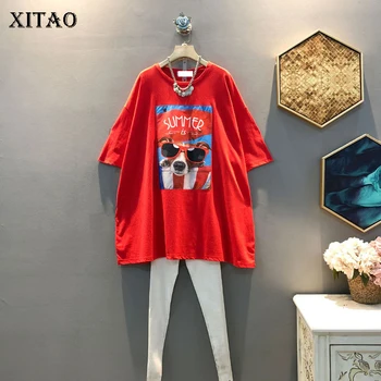

XITAO Pattern Letter Pleated T Shirt Fashion New Women 2020 Spring Pullover Small Fresh Casual Patchwork Loose Tee DMY4351