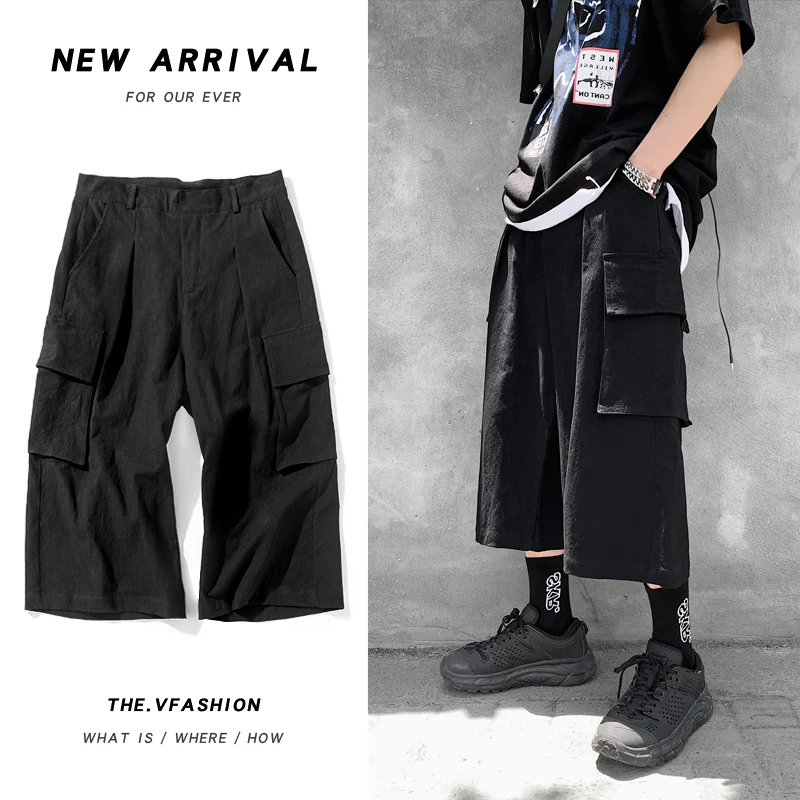 

Mens Wide Leg Pants Korean Streetwear Plain Black Sweatpants for 4 Pockets Baggy Pantalon Cargo Pants for Mens Summer Trousers