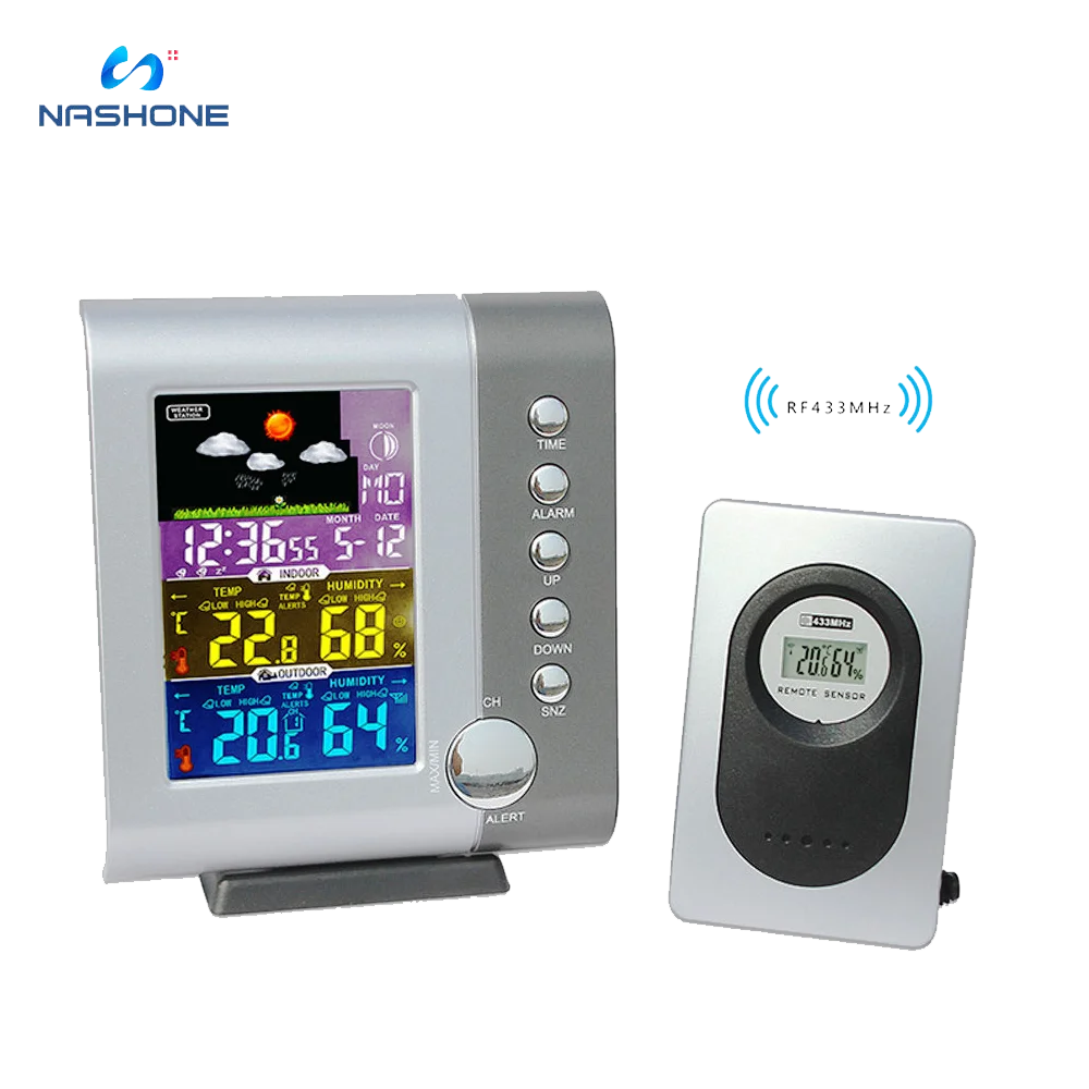 Kindercentrum hardop gemeenschap Draadloze Weerstation Binnen Buiten Thermometer Hygrometer Met Sensor Lcd  kleurenscherm Digitale Temperatuur Vochtigheid  Monitor|Temperatuurinstrumenten| - AliExpress