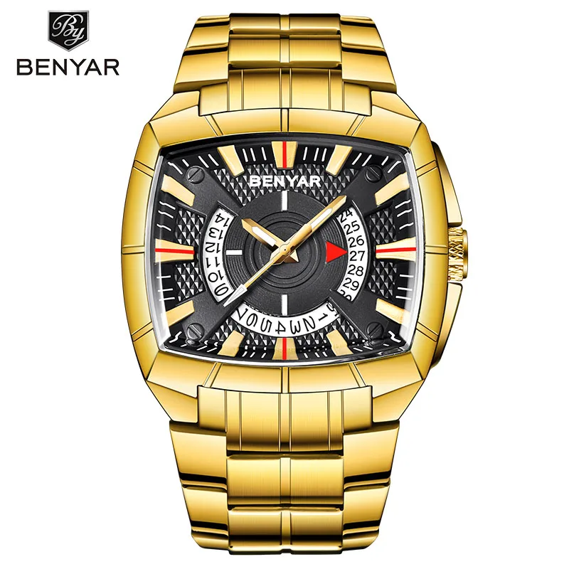 

2019 BENYAR Luxury Brand Mens Sport Watch Steel Quartz Watches Fashion Men Waterproof Military Gold Clock Man Relogio Masculino
