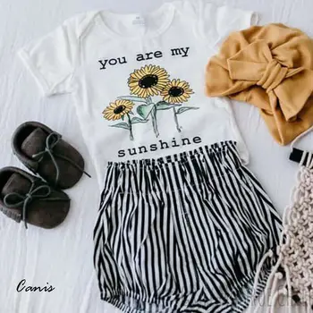 

Pudcoco Newborn Baby Girls Clothes Set Kids Sunflower Floral Bodysuit Shirt Children Striped Shorts Summer Outfits