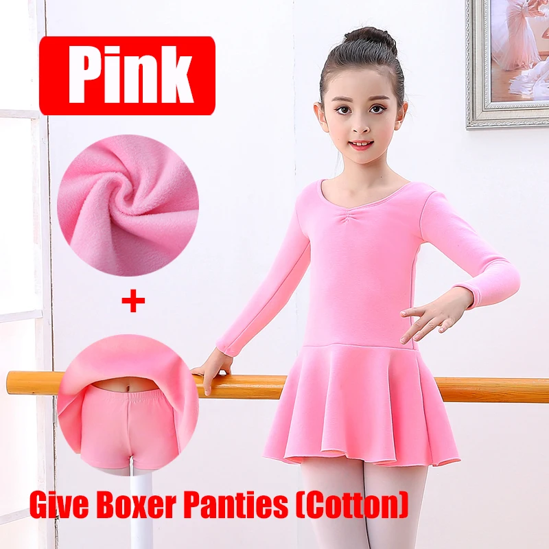 Pink Теплая Флисовая одежда для балета; зимнее плотное балетное платье для девочек; бархатное танцевальное трико; танцевальная одежда для детей - Цвет: Pink