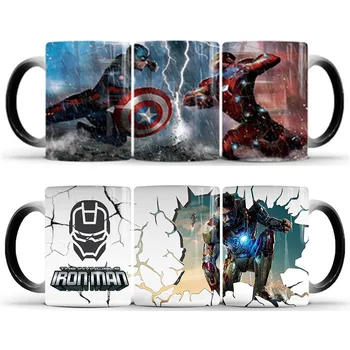 

New 1Pcs The Avengers Iron Man Magic Mug Captain America VS Iron Man Color Changing Cup 350mL Ceramic Coffee Tea Cups Best Gifts