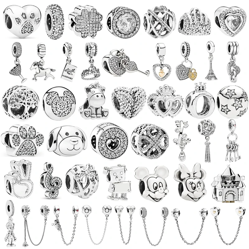 

Fit Pandora Charms Bracelets DIY Women Silver Original Bead Jewelry Silver 925 Minnie Mickey Safety chain Crown Boy Pendant