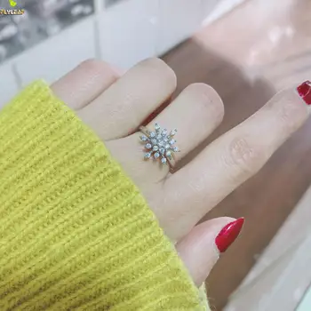 

925 Sterling Silver Rotating Zircon Snowflake Open Rings For Women Original Female Fashion Jewelry Accessories Flyleaf 2020 New