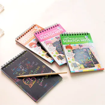 

Hot DIY Cute Kawaii Coil Graffiti Notebook Black Page Magic Drawing Book Painting Notepad For Kids Stationery Gift