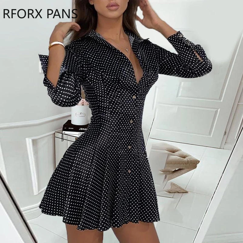 Dot print pleated skater dress Clearance