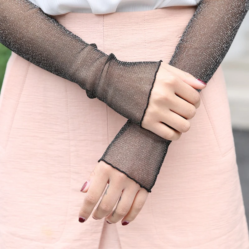 Summer Fashion Lady Gauze Sun Protection Sleeves Gloves Women Thin Long Fingerless Arm Warmers Sunscreen Uv Breathable Mittens fingerless gloves,arm sleeves,sunscreen gloves,ice sleeve gloves