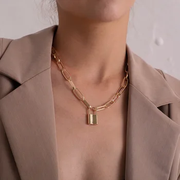 

Europe and America Ornament-Style Geometry Trend Lock Pendant Necklace Women's Simple Cool Elegant Versatile Necklace