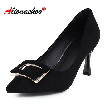 

2020 Spring new shoes for women heels Pointed Toe Stiletto High Heels Metal decoration Black Women Office Shoes Sweet Mary Janes