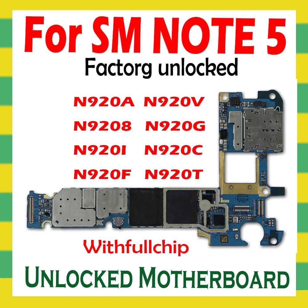 Для Samsung Galaxy Note 5 N9208 N920G N920I N920C N920F N920T N920A N920V разблокированная материнская плата с