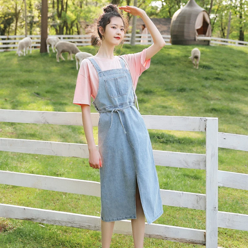 

Denim Dress Summer Spaghetti Strap Sundress Women Casual Sleeveless A Line Suspender Dresses Women Sexy Split Long Dress
