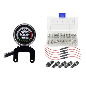

1 Pcs 12V LCD Motorcycle Tachometer Oeter & 1 Set Fast Blow Glass Fuses Assortment Panel Mount and Fuse Holder